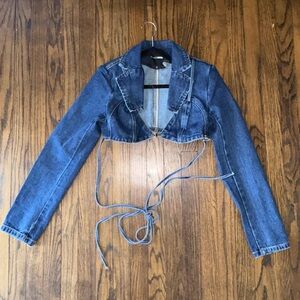 Fashion Nova Dark Blue Cropped Denim Jacket